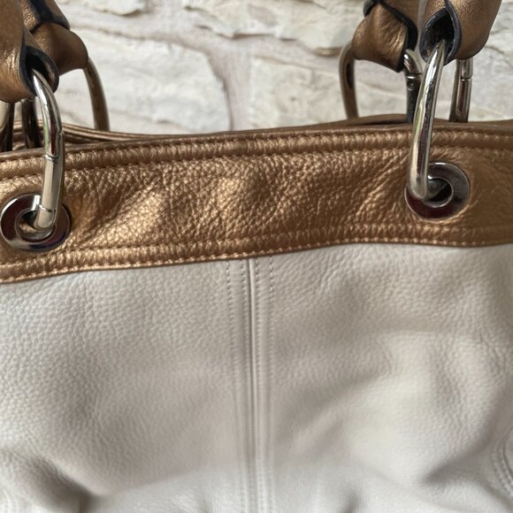 B Makowsky White and Bronze Large Leather Tote/Duffel Handbag Lined NWOT - Picture 7 of 12